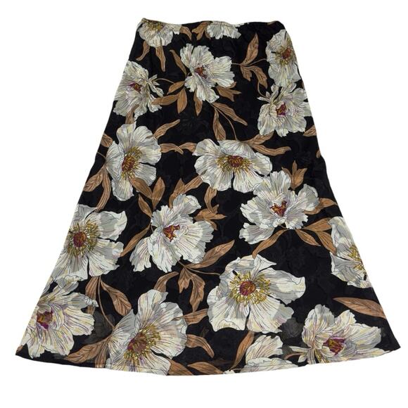 Band Of Gypsies BOG RHO Floral Slip Midi Skirt Black Cream Pull On Size S NEW - Picture 4 of 12
